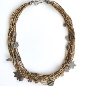 Antique Thai Beaded Shell Necklace/ Silver Charms